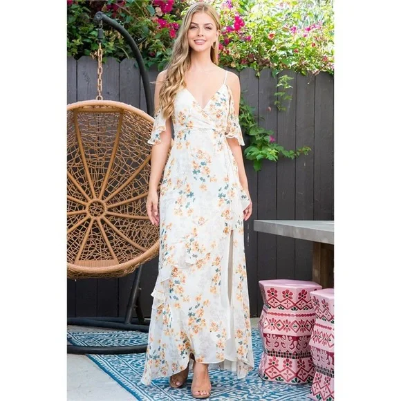 LAST 2️⃣ CREAM YELLOW RUFFLE DETAIL FLORAL MAXI DRESS - Picture 5 of 8